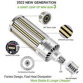 DragonLight 80W Commercial Grade Corn LED Light Bulb Fanless(600 Watt Equivalent) E26/E39 Large Mogul Base LED Lamp 5000K Daylight 9,600Lumen