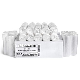 Aluf Plastics 7-8 Gallon Clear Trash Bags (1000 Count) - 24' x 24' - Star Seal 8 Micron Equivalent High Density Value Garbage Bags Can Liners for Bathroom, Office, Industrial, Commercial, Recycling