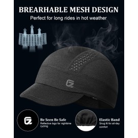 GADIEMKENSD Cooling Cycling Cap, Skull Cap Helmet Liner with Flip Brim, Sun Protection Running Cap for Men Women Under Helmet, Lightweight Hard Hat Liner Summer Beanie for Biking Motocycle Black