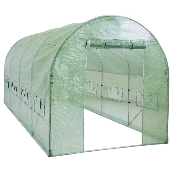 Best Choice Products 15x7x7ft Walk-in Greenhouse Tunnel, Garden Accessory Tent for Backyard, Home Gardening w/ 8 Roll-Up Windows, Zippered Door