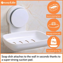 Easylife Instant Fix Single Layer Plastic Soap Dish (Pack of 2). Soap Bar Holder (H10.5 x W13.2 x D11cm). Kitchen or Bathroom Soap Holder. No Drill Shampoo Bar Holder - Fully Guaranteed
