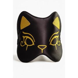 Silk Sleep Mask Blindfold Eye Mask for Sleep Cute Cat Print Embroidered Eye Cover Adjustable Oversized Egyptian Bastet with Gift Box&Pouch（Midnight Bastet-Elastic Strap）