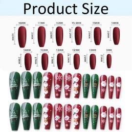 24Pcs Christmas False Nails Cute Snowman PatternDesigns, Red and Green Christmas Press on Nails, Snowmen Fake Nails Acrylic Full Cover Stick on Nails for Nail Art Accessories