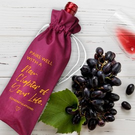 TBITON New Job Gifts Wine Bag, Going Away Gifts for Friends, New Beginnings Gifts for Women, New House, Engagement, Retirement Gift, Pairs Well With a New Chapter of Your Life (New Chapter-Red)