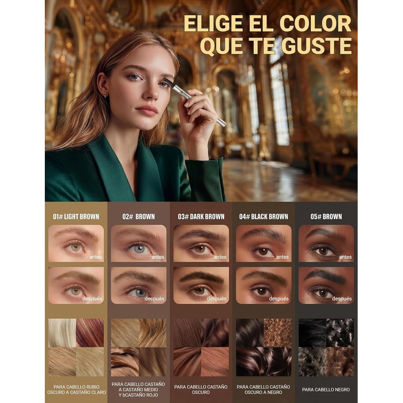 Erinde Lápiz Líquido para Cejas Doble Punta, Duración Extrema,#02 Marrón