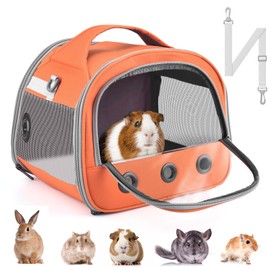 Bissap Guinea Pig Carrier Bag, Portable Small Animal Carrier Pouch for Hamster Chinchilla Rabbit Gerbil Hedgehog Sugar Glider Outgoing Travel Carrying Case -Orange