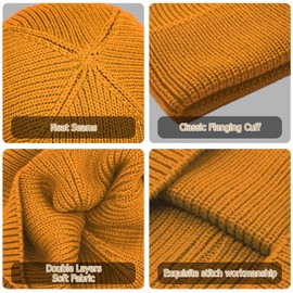 Enwokran Winter Beanie Hat,Unisex Stretchy Windproof Soft Cuffed Skullcap,Daily Thermal Striped Comhats Roll up Edge for Running Fishing Skiing Cycling Outdoor Sports (Yellow)