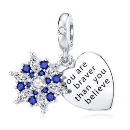 Dalaran Sterling Silver Blue Charms Christmas Snowflake Bead Pendant Fit Charms Bracelet Necklace, Silver