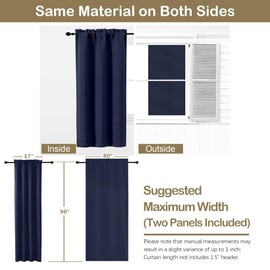 OVZME Navy Blue Blackout Curtains for Bedroom 90 Inches Long 2 Panels, Solid Thermal Insulated Soft Fabric Privacy Curtains for Living Room, Rod Pocket Modern Window Treatments, 2x40Wx90L Inches