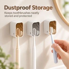 Wall-Mounted Toothbrush Holder for Bathroom Organization – Drill-Free, Dustproof Storage for Electric Toothbrushes