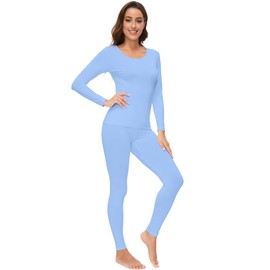 WiWi Conjunto de ropa interior de bambú ultra suave para mujer, conjunto de pijama ligero, capa base superior con parte inferior, S-3X, Azul (Sky Blue), S
