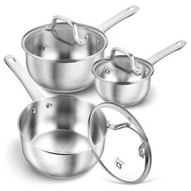 KOCH SYSTEME CS Stainless Steel Saucepan Set, 1QT & 2QT & 3QT Saucepan Set, Premium 18/10 Stainless Steel Sauce Pan Set, Induction Saucepans, Stainless Steel Pot Set 6 Piece, Easy to Clean, Oven Safe