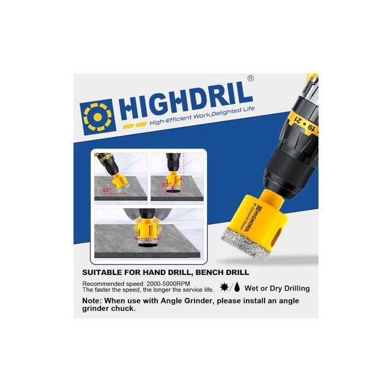 HIGHDRIL 11Pcs Diamond Hole Saw Kit - 1/4", 5/16", 3/8",