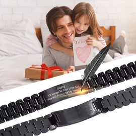 MEALGUET Sentimental Gift for Dad, Daughter Son to Father Gift Idea Love Message Engraved Stainless Steel ID Bracelet DAD Bracelet for your Daddy
