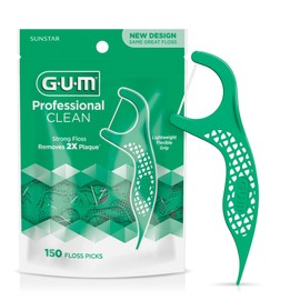 GUM Professional Clean Floss Picks - Extra Strong Shred-Resistant Floss, Easy Grip Handle - Dental Flossers for Adults - Fresh Mint Flavor, 150 Count