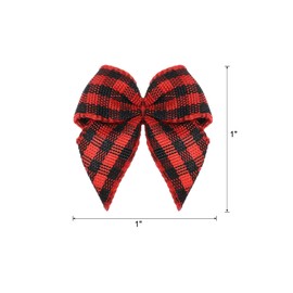 sourcing map 50Pcs Mini Gingham Ribbon Bow 1" Checkered Fabric Satin Ribbon Bows for Craft DIY Hair Bow Sewing Wedding Birthday Party Black and Red