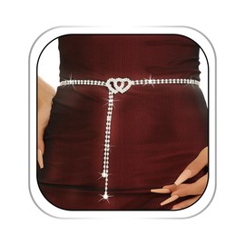 Abien Rhinestone Belts for Women Silver Crystal Waist Chain Thin Dress Belt Chain