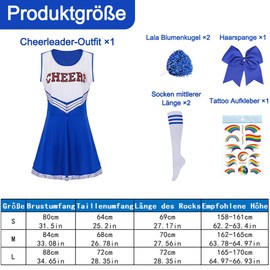 Cheerleader Costume Women for Adults, Cheerleading Outfit, Cheerleading Outfit, High School Musical Cheerleader Costume, Cheerleader Pompoms for Fancy Dress, Carnival, Party, Cosplay, Fancy Dress,