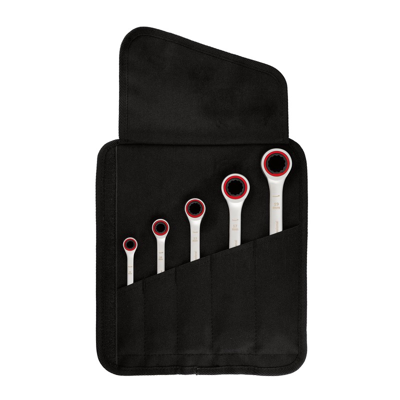 Bosch Professional Ratchet Spanners Set (5-Pieces, Standard Sizes 8mm-19mm, Chrome