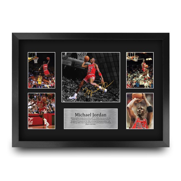 HWC Trading A3 FR Michael Jordan Gift Signed Large Framed A3 Printed Autograph Chicago Bulls Gifts Photo Display