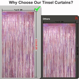 Lericttor 2Pcs 3.3ft x 8.2ft Tinsel Curtains Pink Glitter Foil Fringe Curtain Backdrop Streamers, Metallic Tinsel Foil Curtains Background Streamers for Wedding Baby Shower Birthday Party Decorations
