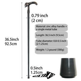 YIVIYAR Walking Cane for Men & Women & Seniors - 36.5 Inch Heavy Duty 500+ lbs Capacity, Skull Ergonomic Handle, Decorative & Ornate Design, Gothic & Goth Elegant Black & Silver Artistry, Metal Cane