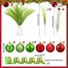 Thiccywoov 57 Pcs Lime Green Christmas Tree Decoration Set Topper with Lime Green Curly Xmas Pick Ornaments Stems Garland Picks for Christmas Tree Party Decoration Home Indoor Decor