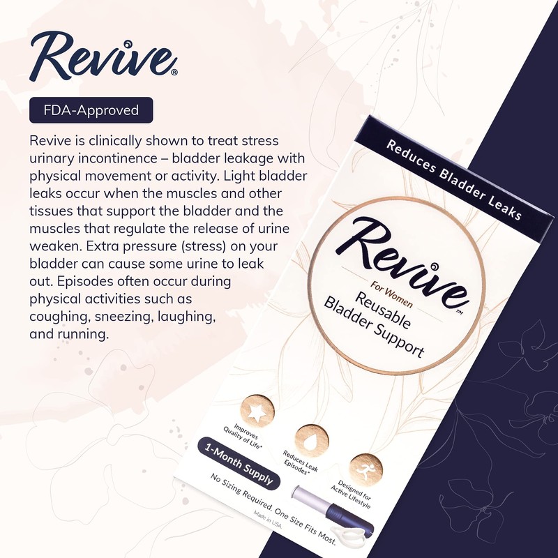 Revive 30-Day Bladder Support for Women. Comfortable. Easy-to-Use. Discreet. Reusable.