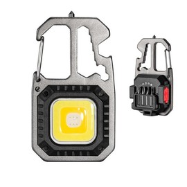 [Multi-Function LED Light]  Cob Mini Flashlight Keychain Light, 500 Lumens Bright Rechargeable, 7 Modes Portable Pocket Light Battery Display Bottle Opener for Camping Emergency Lighting - Colour: Single Black with 4 Functions