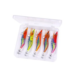 FOLANDO 5PCS Fishing Lure Set, Luminous Squid Jig Shrimp Lure Artificial Baits Kit Sea Fishing Lures for Sea Fish
