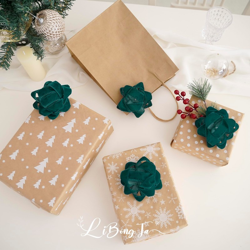 LiBongTa 4.5" Dark Green Gift Bow Self Adhesive Ribbon Bows,