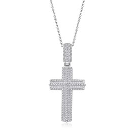 FANCIME "Alice White Gold Plated 925 Sterling Silver Dazzling Royal Faith Designs Stone White CZ Cross Crucifix Pendant Necklace Silver Jewelry Gifts UNISEX, 24 INCHES Best Valentines Day Gift