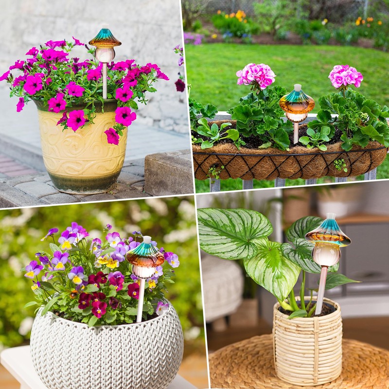 Plant Watering Globes Mushroom, Rainbow Gradient Color Glass Watering Bulbs,