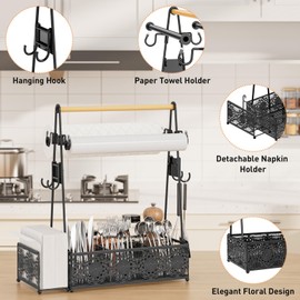 EKNITEY Camping Utensil Grill Holder: BBQ Condiment Griddle Kitchen Organizer With Handle - Caddy Storage For Travel Picnic