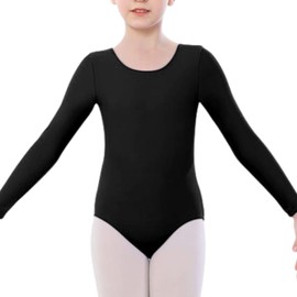 Girls Long Sleeve Leotard Shiny Ballet Gymnastics Kids School Sport Dance - Tumbling Outfit Sparkly Athletic Dance Bodysuit- Toddler Leotards, Ballet Black 7/8