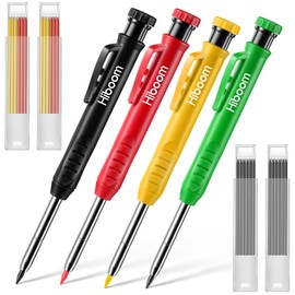 Carpenter's Pencil Set with Built-in Sharpener, 4 Deep Hole Markers, Construction Site Mechanical Pencil Set, Carpenter's Pencil, Craftsman Pencils, DIY Tool with 28 Pencil Leads, Black, Yellow, Red,