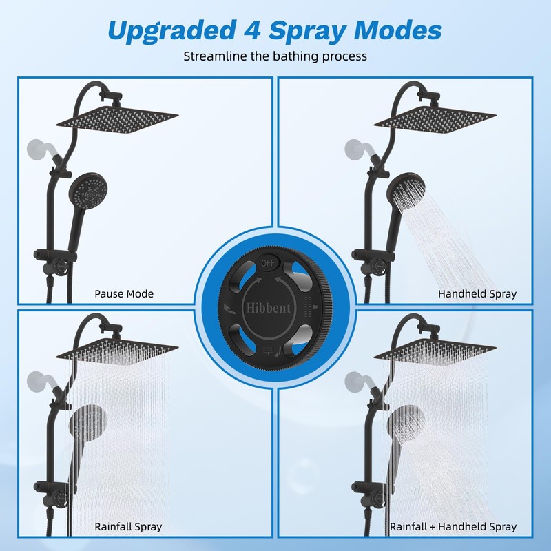 Hibbent cUPC Certified All Metal 10"Rainfall Showerhead Combo, High Pressure