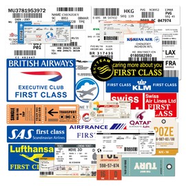 Airline Ticket Sticker Set of 30 Airlines Waterproof Seals, Suitable for Suitcases, Motorcycles, Helmets, etc