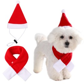 Yanmucy 2Pcs Dog Christmas Hat Scarf Cute Small Dogs Cat Beanie Hat Pet Puppy Adjustable Santaa Hat Xmas Costume Outfit Set for Party Photo Props (Medium)