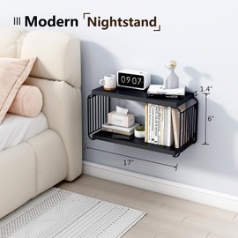 MXCSE Floating Nightstand Shelves, Modern Night Stand for Bedroom, Wood Floating Shelf for Wall, Nightstand Bedside Table, Mid Century Wall Shelves for Living Room, Bedroom (2, Black)