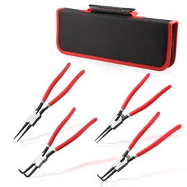 LEONTOOL 4 PCS Snap Ring Plier 13-Inch Heavy Duty Internal and External Circlip Pliers with Storage Pouch Straight Bent Jaw Tip Diameter 0.12" for Installing Removing Retaining Ring