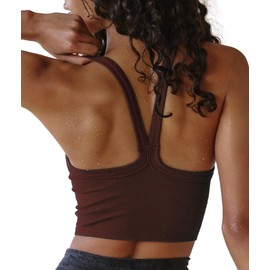 Free People Inspired Clothes Ribbed Tank Tops for Women Seamless Workout Tops Racerback Crop Tops Cami Brown XS/S
