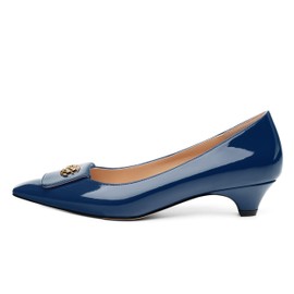 Low Heel Kitten Heel Shoes for Women. The Small Square Shaped Toe Cap is Classic and Fashionable, and They are Suitable for Various Occasions. 1.4 inches Navy Blue Patent Size 9