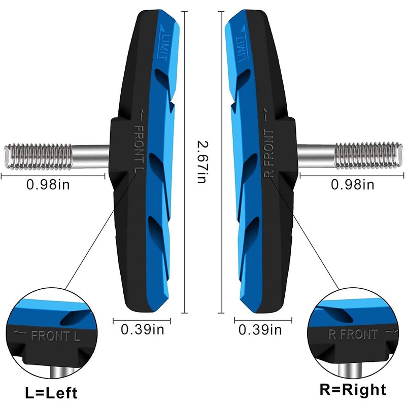 CNC Bike V Brake pads，2 Pairs Bicycle Brake pads，Blue