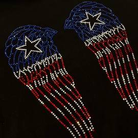 American Angel Wing Iron on Design, Heat Transfer tee Shirt Print Rhinestone Patches, hot fix Applique