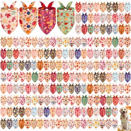 Cresue 200 Pcs Fall Dog Bandanas Bulk for Groomers Thanksgiving Pet Scarves Autumn Adjustable Puppy Bibs Washable Holiday Dog Accessories Grooming Supplies for X-M-L Dogs Cats