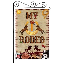 Labakita My First Rodeo Garden Flag, Cowboy 1st Rodeo Birthday Garden Flag, Cowboy 1st Birthday Lawn Yard Flag Sign, Western Cowboy Theme Party Decorations, Double-sided Printing