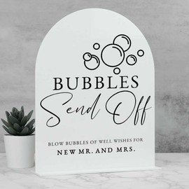 Letrero acrílico de boda de arco blanco, 8 x 10 pulgadas, letrero y base de burbujas acrílicas, 1/8 pulgadas de grosor, letrero acrílico arqueado moderno para bodas y fiestas
