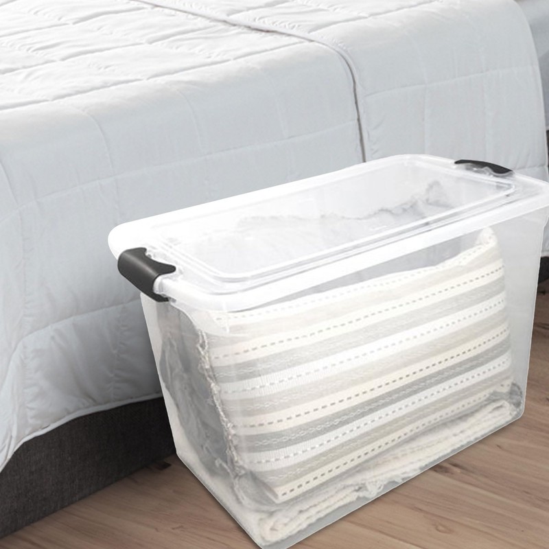 HOMZ 2-Pack Latching Lid, Large Clear Plastic Storage Bins w/Lids,