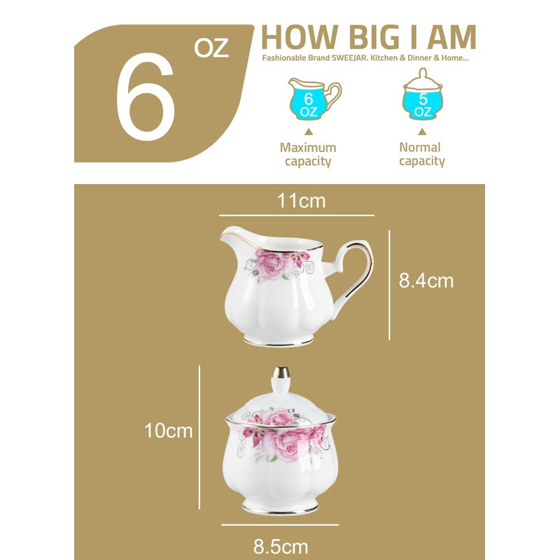 Sweejar Home Royal Ceramic Sugar and Creamer Set, 3 Piece